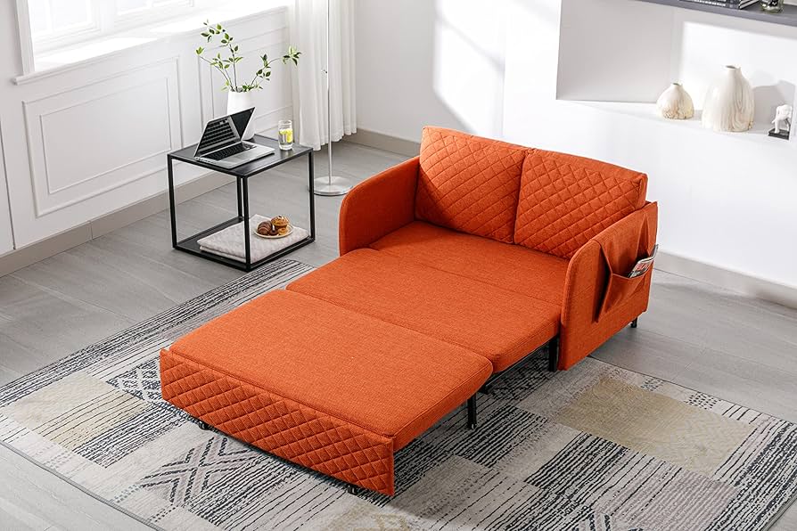 Amazon.com: Lasadelgar Orange Convertible Sleeper Sofa Bed